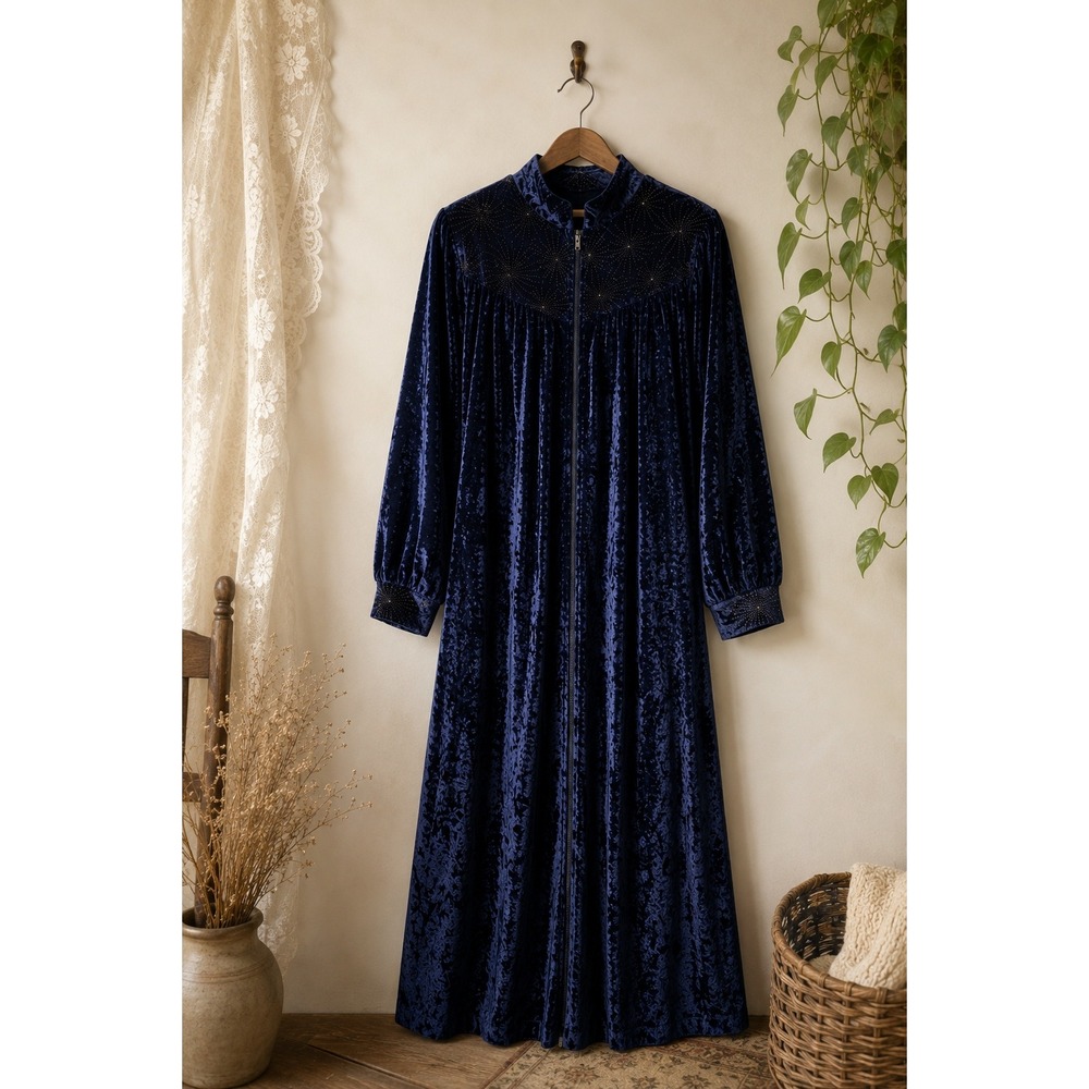 Vintage Velour Lounge Dress Housecoat Celestial Rhinestone Duster Maxi Canada